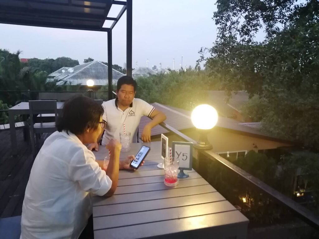 at cafe nighttime
